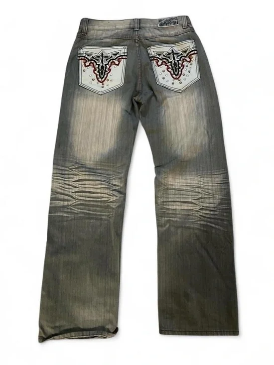 Vintage‎ Red Ape Studded Embroidered Baggy Y2K Hip Hop Jeans Size 34