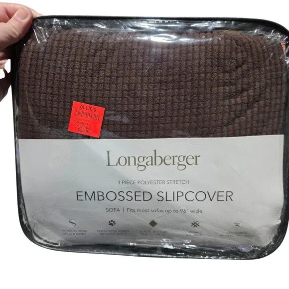 Longaberger Chocolate Brown Embossed Sofa Slipcover‎ Stretch 1 Fits up to 96in