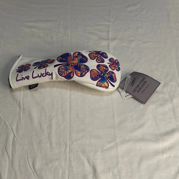 White 'Live Lucky' Floral Clover Headcover with Multicolor Accents