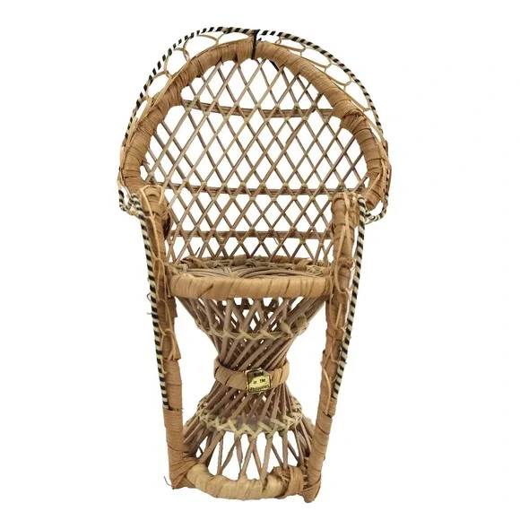 Vintage Wicker Peacock Fan Back Rattan Chair 9