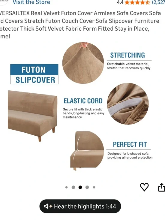 Camel Velvet Futon Sofa Cover - Stretch Armless Slipcover