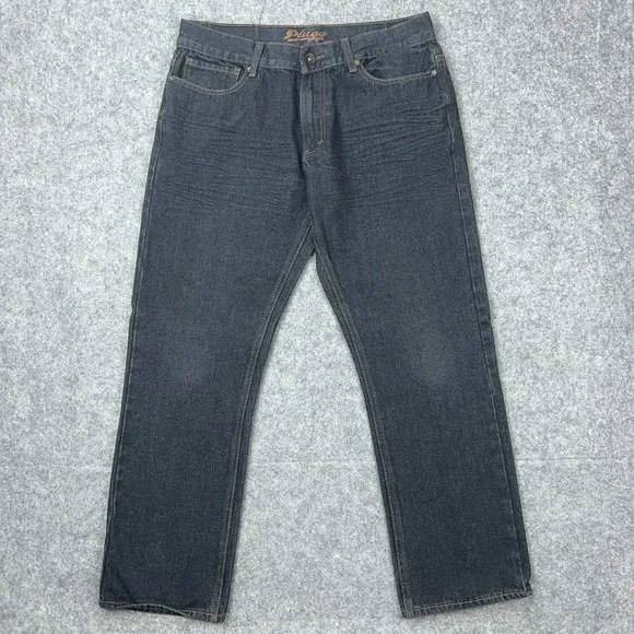 VTG Plugg Jeans Mens 32x30 Black Straight Leg Flap Pockets Stretch Denim‎ Y2K