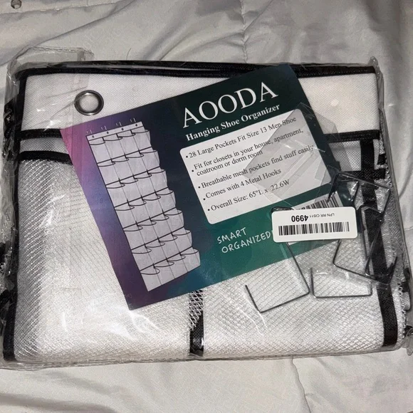 White Hanging Shoe Organizer with 28 Pockets