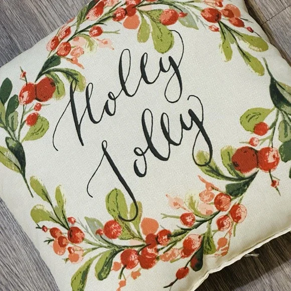 Vintage Throw Pillow Holly Jolly 13