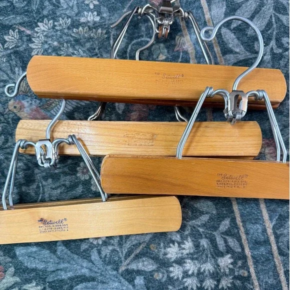 Setwell Pants Hangers Wood Metal Clips Set of 4 Vintage Pants Trousers Skirt