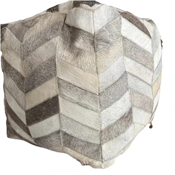 Geometric Pouf Cowhide Genuine Leather 15x15x15