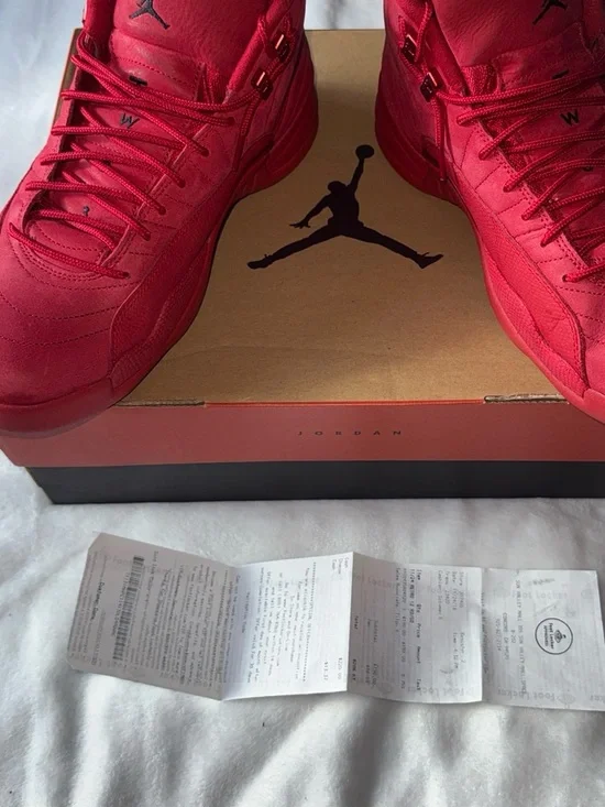 Jordan 12 retro size 12 gym red Men's All-Red High-Top Basketball Sneakers