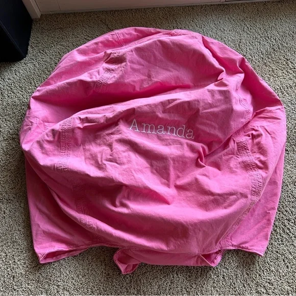 Pottery Barn Teen Pink Bean Bag Cover with embroidered Amanda Size Large