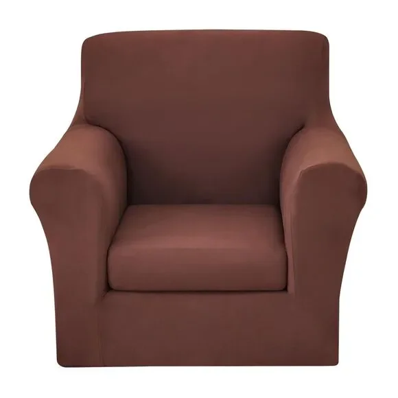 2 Piece Stretch Armchair Slipcover with Separate Chair Cushion Cover (Chocolate)