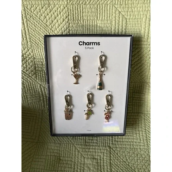 5 Pack Metal Drinks Phone Charms For Wristlets CrossBodies Bookbags or Keychains