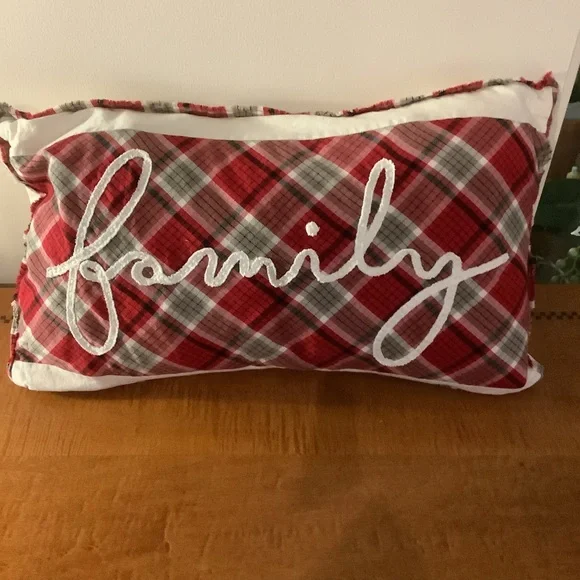 Pottery Barn Plaid Family Holiday Pillow