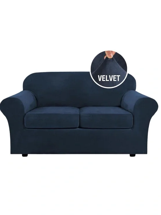 Velvet Loveseat 3 Piece Stretch Navy Sofa Cover