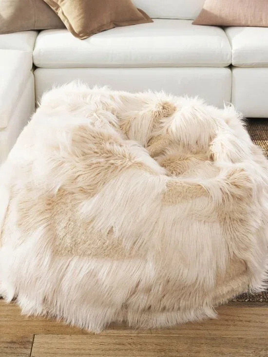 Pottery Barn Mongolian Patchwork Faux Fur Bean Bag Slipcover Large 41