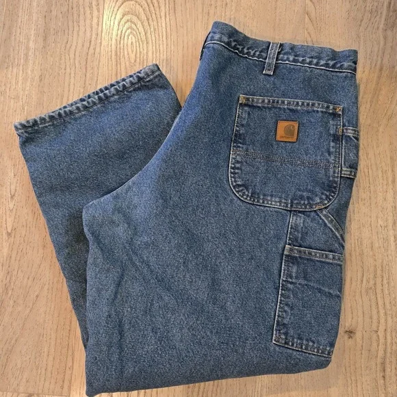 Carhartt B200 DST Fleece Lined Carpenters Pants Dungaree Fit‎ Denim 42x30 Jeans