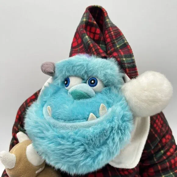 Disney Store Holiday Morning Sully‎ Plush Plaid Pajama Shirt Santa Monsters Inc