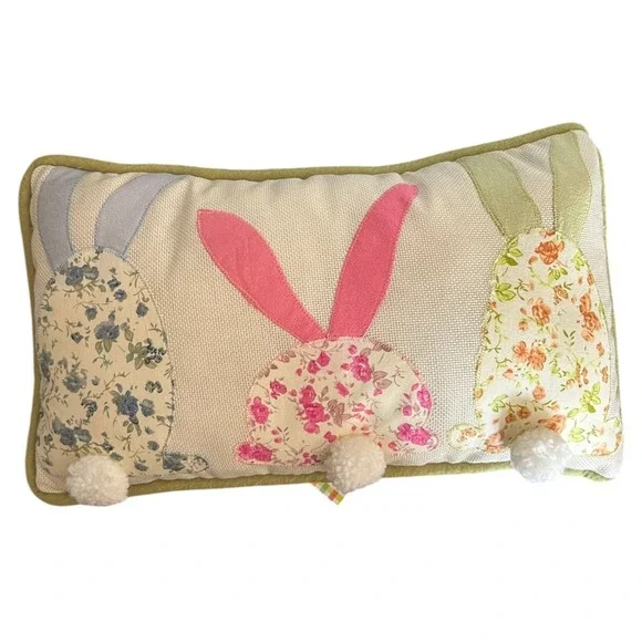 Celebrate It Bunny Lumbar Pillow Unisex OS Cream‎ Brand New Floral Pom Tails