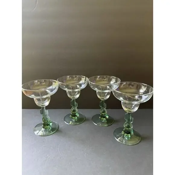 Vintage Saguaro Stem Sombrero Cactus Glass Siesta Set (4) Cinco De Mayo Barware