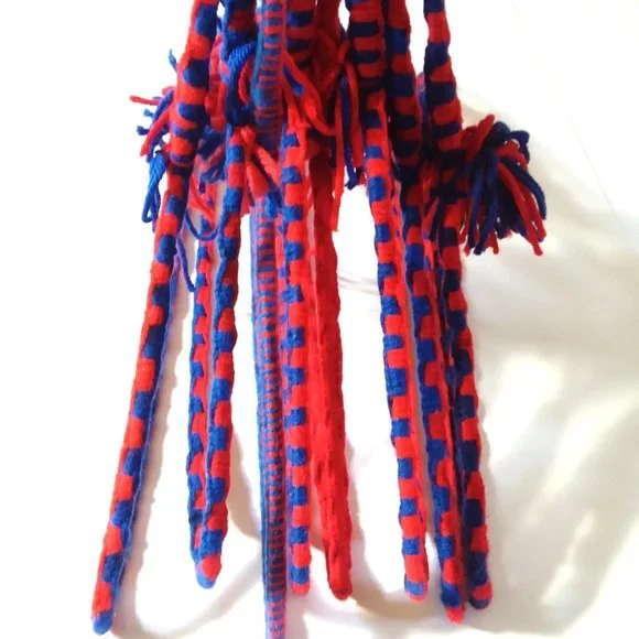 Crocheted Hangers 8 VTG 70s Pom Poms Handmade Metal Boho Retro Granny Knit