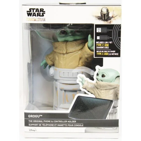 Star Wars Grogu Phone Holder Mandalorian Baby Yoda Figurine Charging Cable USB C