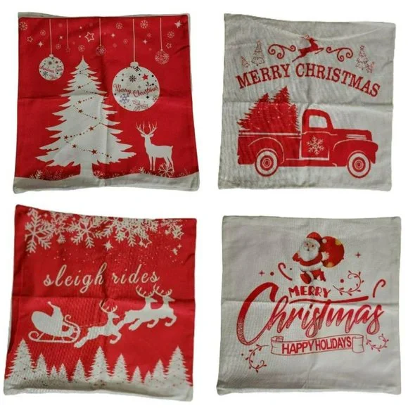 Set Of 4 Home Decoration Red White Holiday Christmas Pillowcases, 22.25