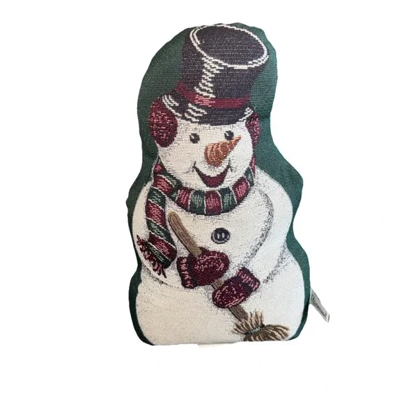 VTG Riverdale Tapestry Weighted Snowman Shaped Plush Door Stop Christmas Decor