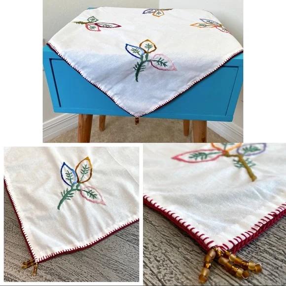LAST CHANCE SALE! SET OF 2 Flowers Hand Embroidered Small Tablecloths