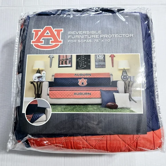 NCAA SOFA COVER FURNITURE PROTECTOR COLLECTION Auburn MAN‎ CAVE REVERSIBLE