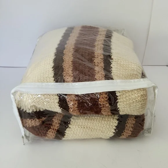 Vintage Afghan with Fringe Hand Made Earthy Colors Boho
