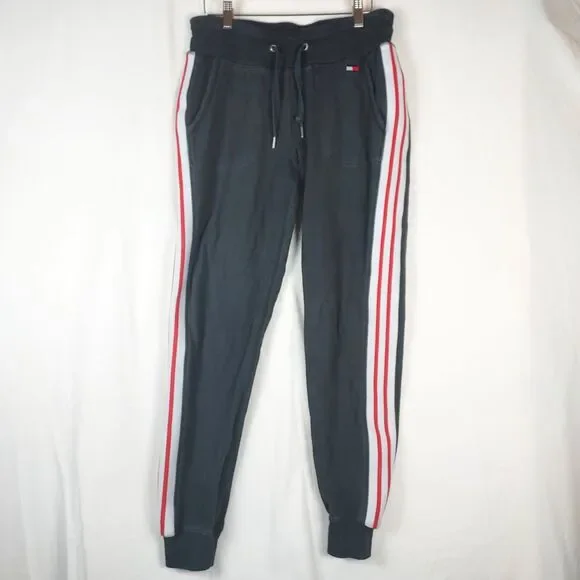 Tommy Hilfiger Joggers Men’s S Black Sweatpants Side Stripe Logo Drawstring