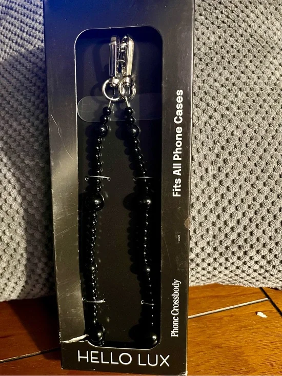 Hello Lux Mixed Black Beads phone crossbody strap