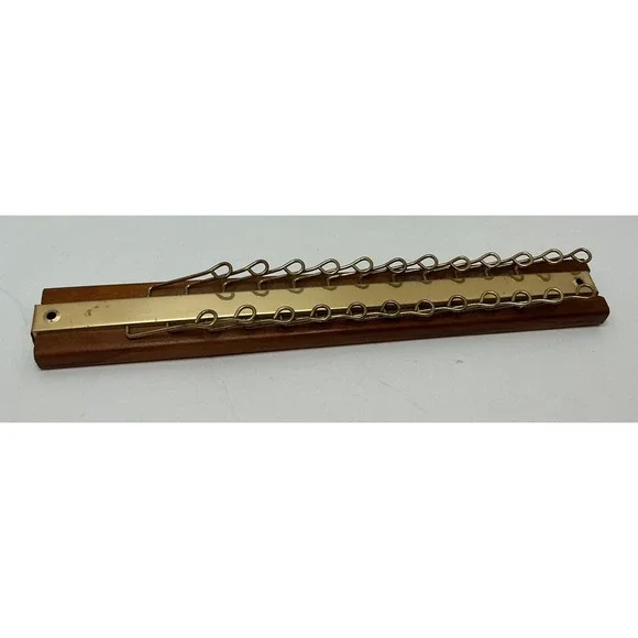 Vintage Tie Rack Wood Brass 24 Hook Wall Mount Belt Organizer Brown