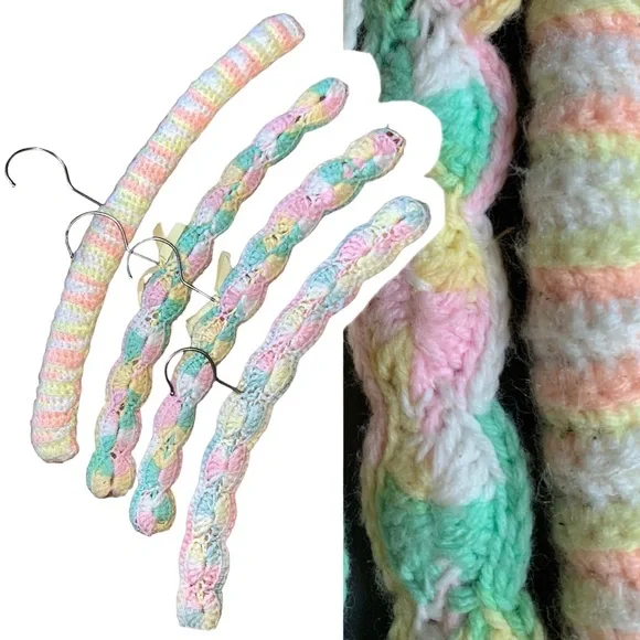 v i n t a g e :: 4 Handmade Rainbow Pastel Crochet Knit Clothing Hangers