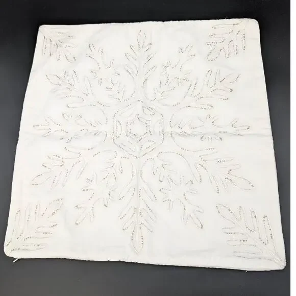 Pottery Barn Eira Pillow Cover Velvet Ivory Beaded Snowflake Metallic 20