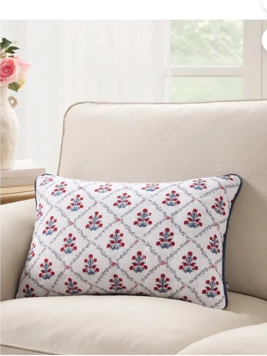 My Texas House Poppy Trellis Decorative Pillow, Red/White/Blue, 19