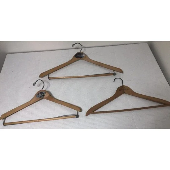 3 Wooden Suite Hangers Robert Halls Dove Detailed & Katz Clothes