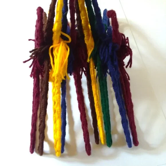 Crocheted Hangers 10 VTG 70s Pom Poms Handmade Metal Boho Retro Granny Knit