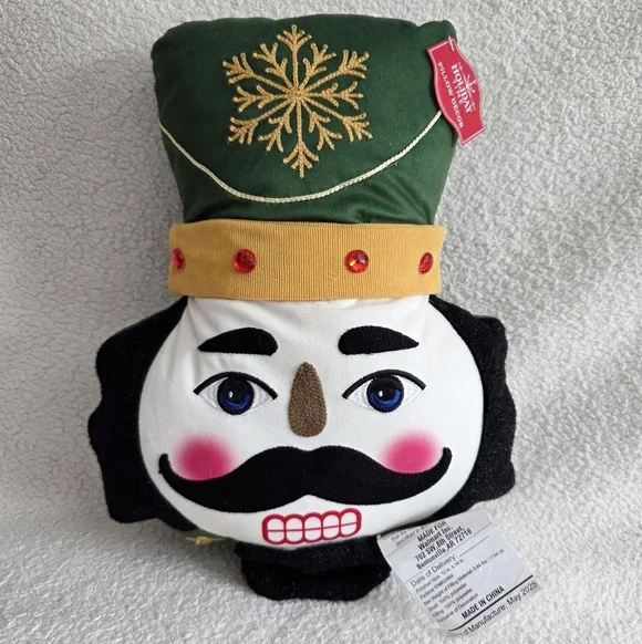 Holiday time 2025 Christmas Nutcracker classic character Pillow Green Gold NWT