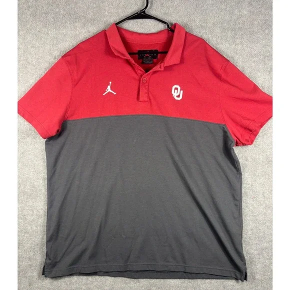 Jordan Oklahoma Sooners Polo Colorblock Jumpman Logo Mens XXL Red Grey