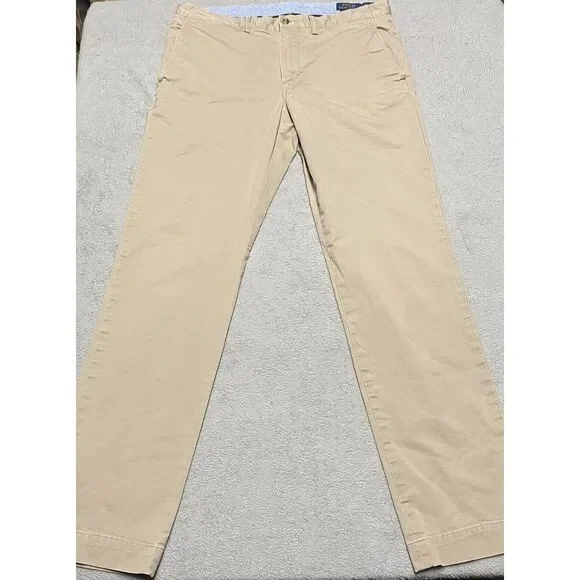 Polo Ralph Lauren Chino Pants Mens 34x33 Khaki Straight Fit‎ Stretch Preppy