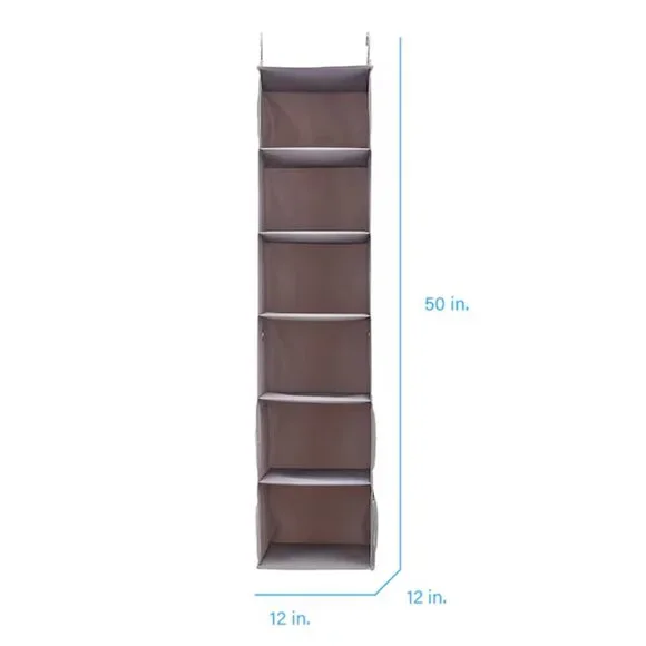 NEW 6-Shelf Hanging Closet Organizer w/Hanging Hooks in Gray