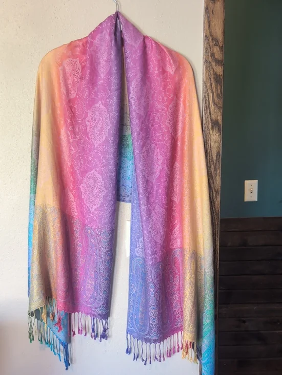 Multicolor Paisley Ombre Shawl Scarf - Pink, Purple & Blue
