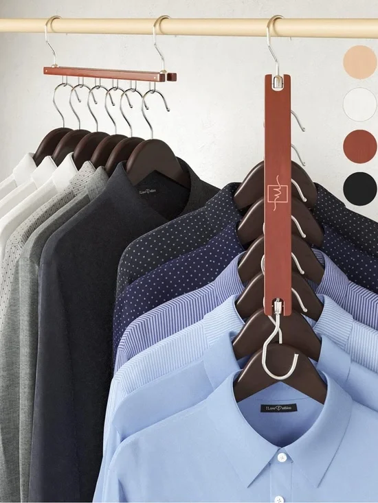 (Set of 2) Space-Saving Cascading Hanger Clothes Tiered Organizer Closets Wooden