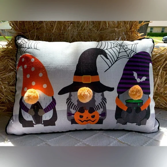 Halloween Decor Pillow Witch Warlock Gnomes Fuzzy Ball Nose- NWT