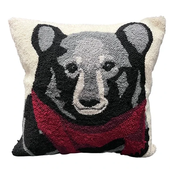 Bear Hooked Throw Pillow 18x18 Polyfill C&F Winter Cabin Lodge‎ Farmhouse Rustic