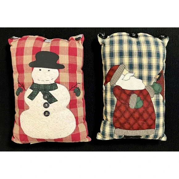 Christmas Plaid Throw Pillows Set 2‎ Snowman Santa Rectangular Country Decor