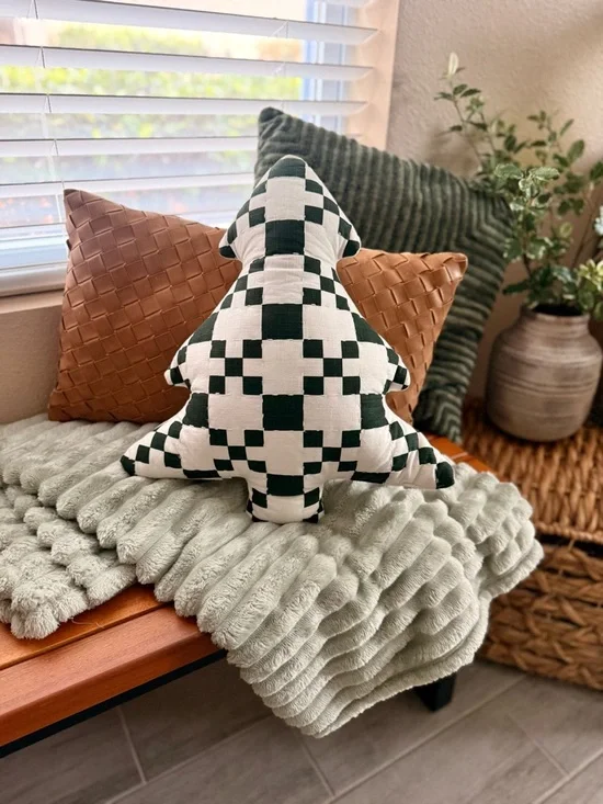 Threshold Green and White Check Tree Pillow
