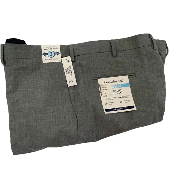 Saddlebred Traveler 42x29 Dress Pants Gray Comfort Flex No Iron Flat Front New