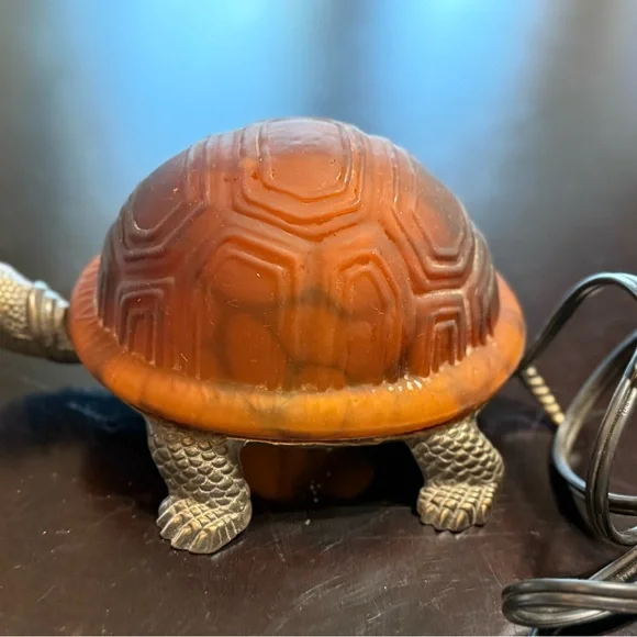 Turtle Shaped Reptile Heat Lamp‎ - Brown glass shell brass finish metal