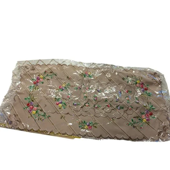 VINTAGE ~ Embroidered Brown table runner 38