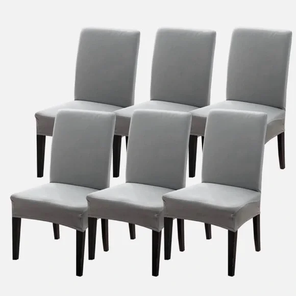 NEW (NIP) Elegant Light Gray Dining Chair Covers, 6 piece Set